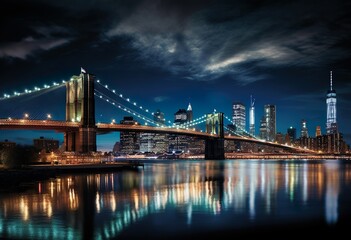 Brooklyn Bridge and Lower Manhattan skyline at night