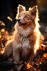 Fototapeta na wymiar Photo of a dog in the style of golden hour photographer