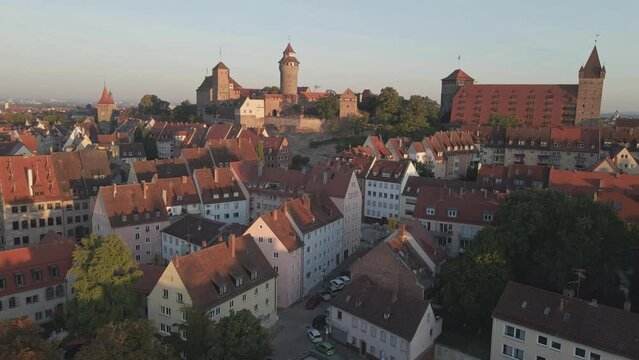 Flying over Nuremberg Germany toward the Imperial Castle