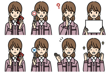 工場で働く女性のポーズ ピンク