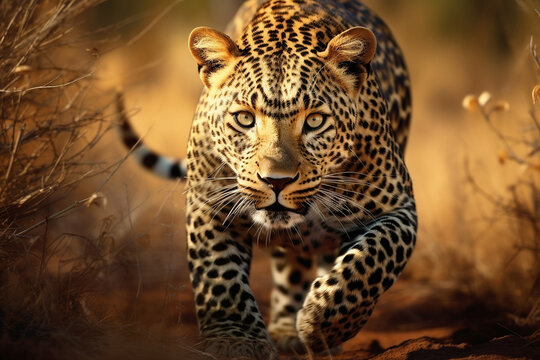 An image of a closeup shot of a leopard running - Generative AI