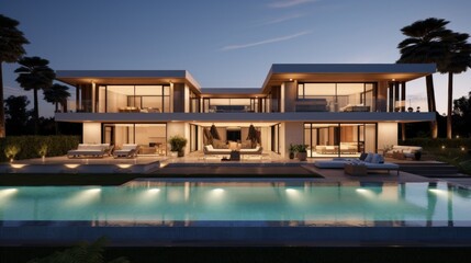 Modern villa that seamlessly blends Italian architectural elements with contemporary design, incorporating features such as arched windows, terracotta accents, and a sleek minimalist aesthetic