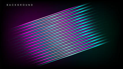 Neon light stick. Abstract overlapping black background with diagonal lines, technology concept