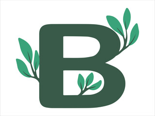 Alphabet Letter B with Botanical Leaf Illustration