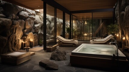 Spa retreat within the villa, complete with a sauna, steam room, massage rooms, and a relaxation lounge.