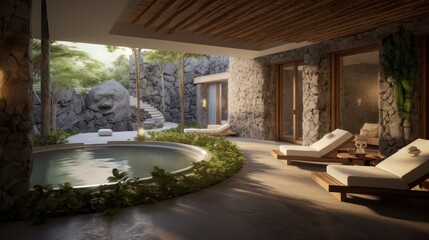 Spa retreat within the villa, complete with a sauna, steam room, massage rooms, and a relaxation lounge.