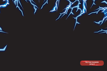Fototapeta na wymiar Lightning, blue color electric lightning strike during night storm, impact, crack, flash of magical energy vector background illustration