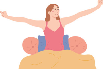 Stretching Woman Wake Up In The Morning Illustration Graphic Cartoon Art