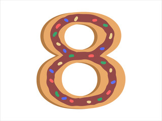 Alphabet Number 8 with Donut Illustration