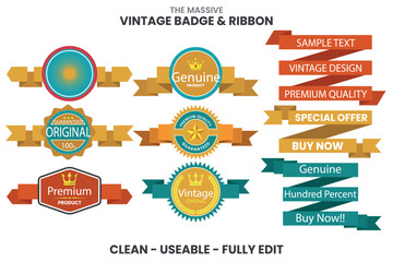 VINTAGE BADGE RIBBON  ABSTRACT DESIGN