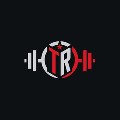 Initial TR dumbbell logo design for fitness center with creative modern style