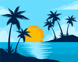 Fototapeta na wymiar beach with palm trees and sun vector background