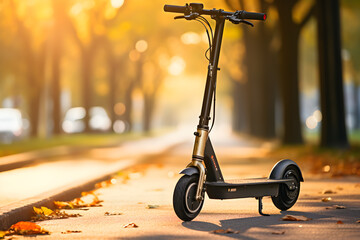 environmental concept electric scooter from green energy non-polluting traffic, generated Ai