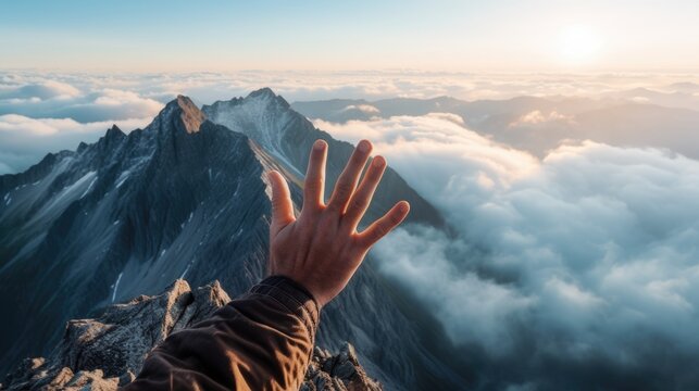 person's hand touching the edge of a cliff generative ai