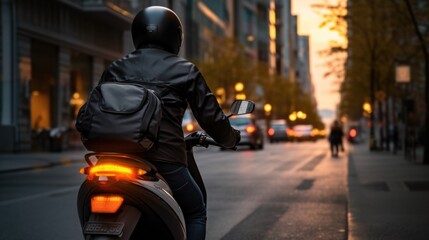 Fototapeta na wymiar motorcyclist on a city street generative ai