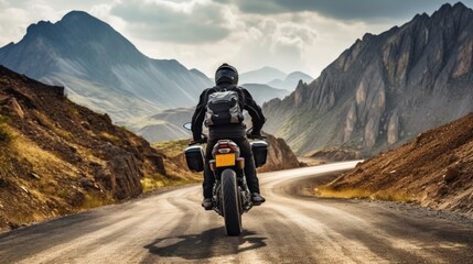 motorcyclist on a forest road generative ai