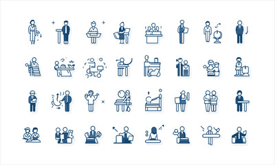 Business people line icons set. Businessman outlines icons collection. Teamwork, human resources, meeting, partnership, meeting, workgroup, success, resume - stock vector