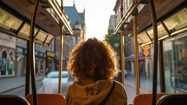 passenger on a bus in a historic town generative ai