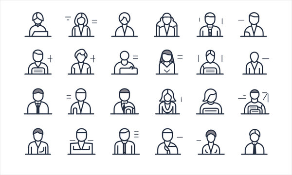 Business people line icons set. Businessman outlines icons collection. Teamwork, human resources, meeting, partnership, meeting, workgroup, success, resume - stock vector