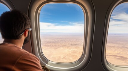 passenger on an airplane over a desert generative ai