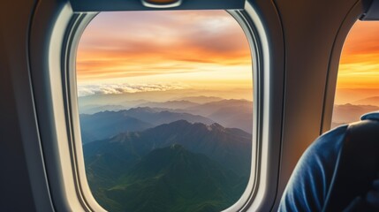 passenger on an airplane over a landscape generative ai