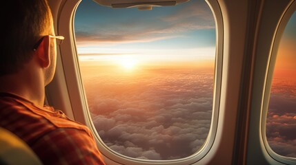 Fototapeta premium passenger on an airplane over a landscape generative ai