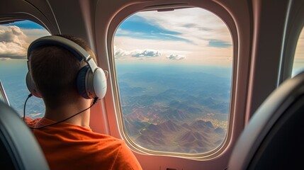 Fototapeta premium passenger on an airplane over a landscape generative ai