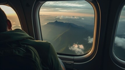 passenger on an airplane over a landscape generative ai