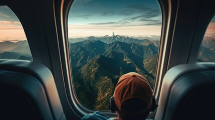 passenger on an airplane over a landscape generative ai