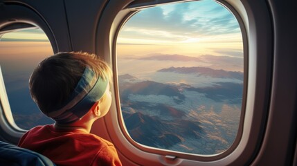 Fototapeta premium passenger on an airplane over a landscape generative ai