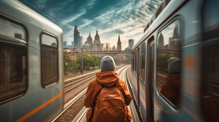 traveler on a train journey through a city generative ai