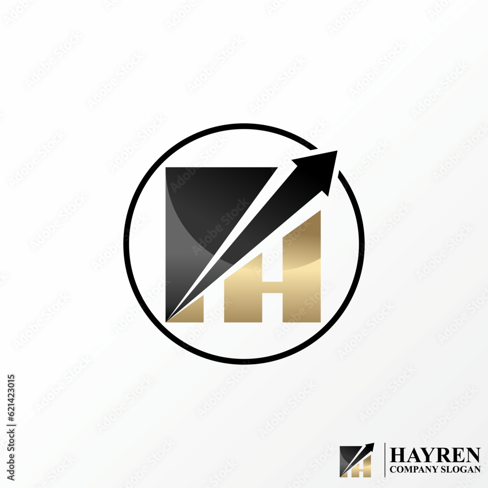 Aufkleber logo design graphic concept creative abstract letter h font vector stock arrow up and graph bar char