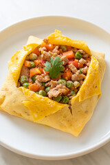 egg wrap or stuffed egg with minced pork and vegetable