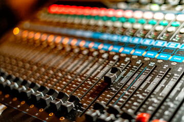 Fototapeta premium Sound mixer board close up