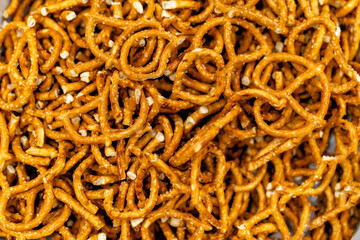Bowl of pretzels from top view - 621423272