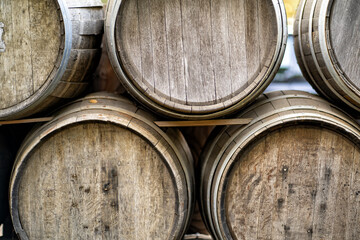 Old wood wine casks stacked - 621423430