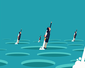 Team success out from trap. Vector illustration trapped business concept