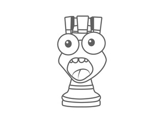 funny chess symbol icon, line art surprised chess piece character symbol