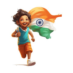 Independence day india, boy with indian flag, vector illustration