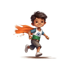 Independence day india, boy with indian flag, vector illustration