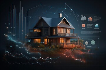 Home analytics simplified: A depiction of house analytics, showcasing data visualization and monitoring systems that provide insights into energy usage, security, Generative AI
