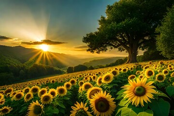 sunflower field at sunset