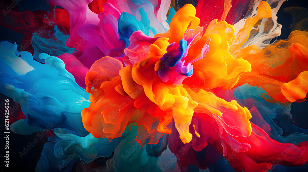 Poster a vibrant and colorful abstract composition using a wide-angle lens. generated with ai.