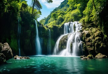 Fototapeta na wymiar Jungle waterfall cascade in tropical rainforest