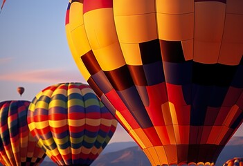 Close up of Hot Air Balloons in flight at dawn