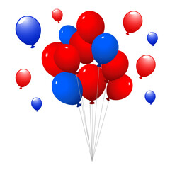 Bunch of red and blue balloons on a transparent background