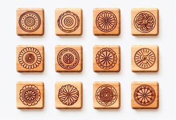 Set of various wooden rubber stamps