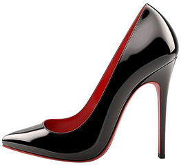 Highly fashionable black high heel dress shoe. Generative AI.