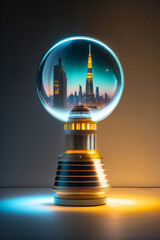 A small futuristic city inside an elongated light bulb. Generative AI_7.