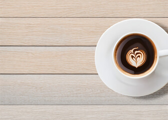 Obraz premium Cup of Coffee with Heart-Shaped Cream or Milk